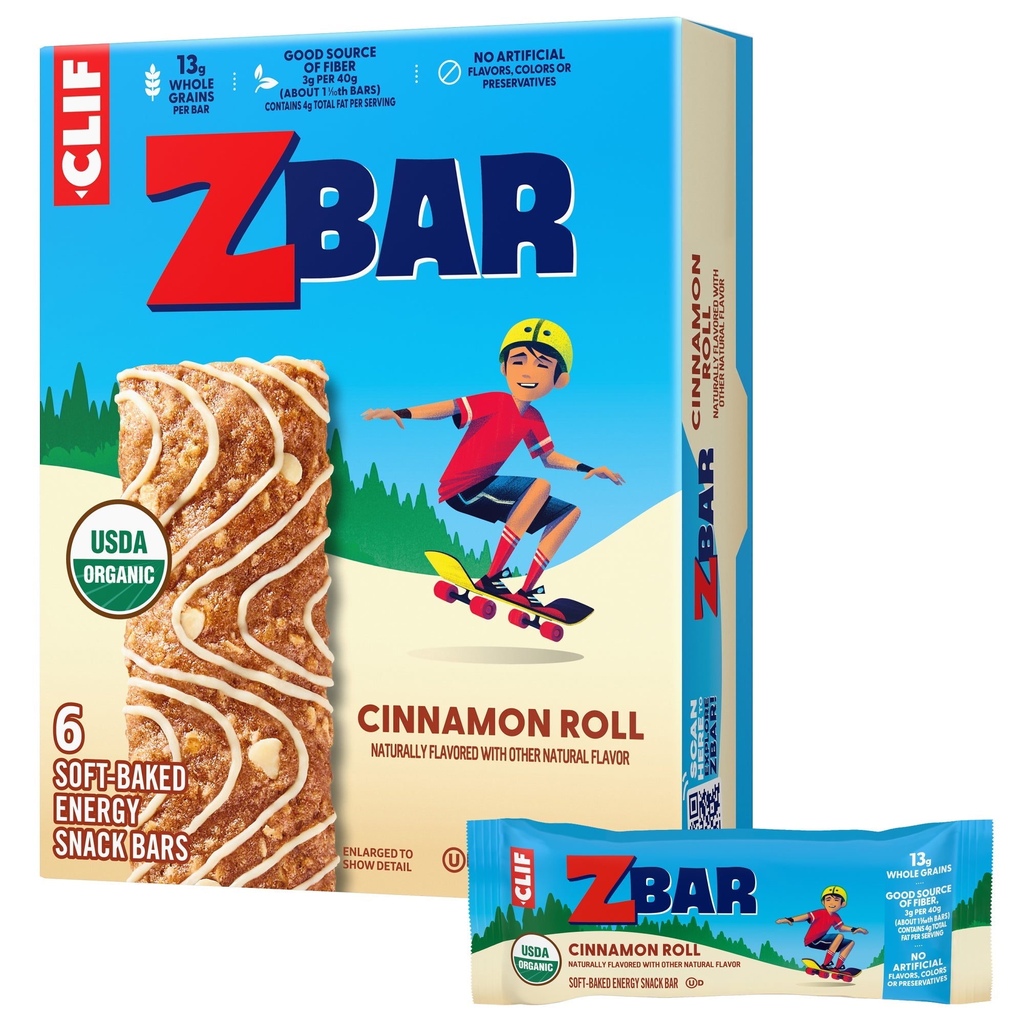 Zbar Cinnamon Roll Flavor Soft-Baked Energy Snack Bar, Organic Granola Bar