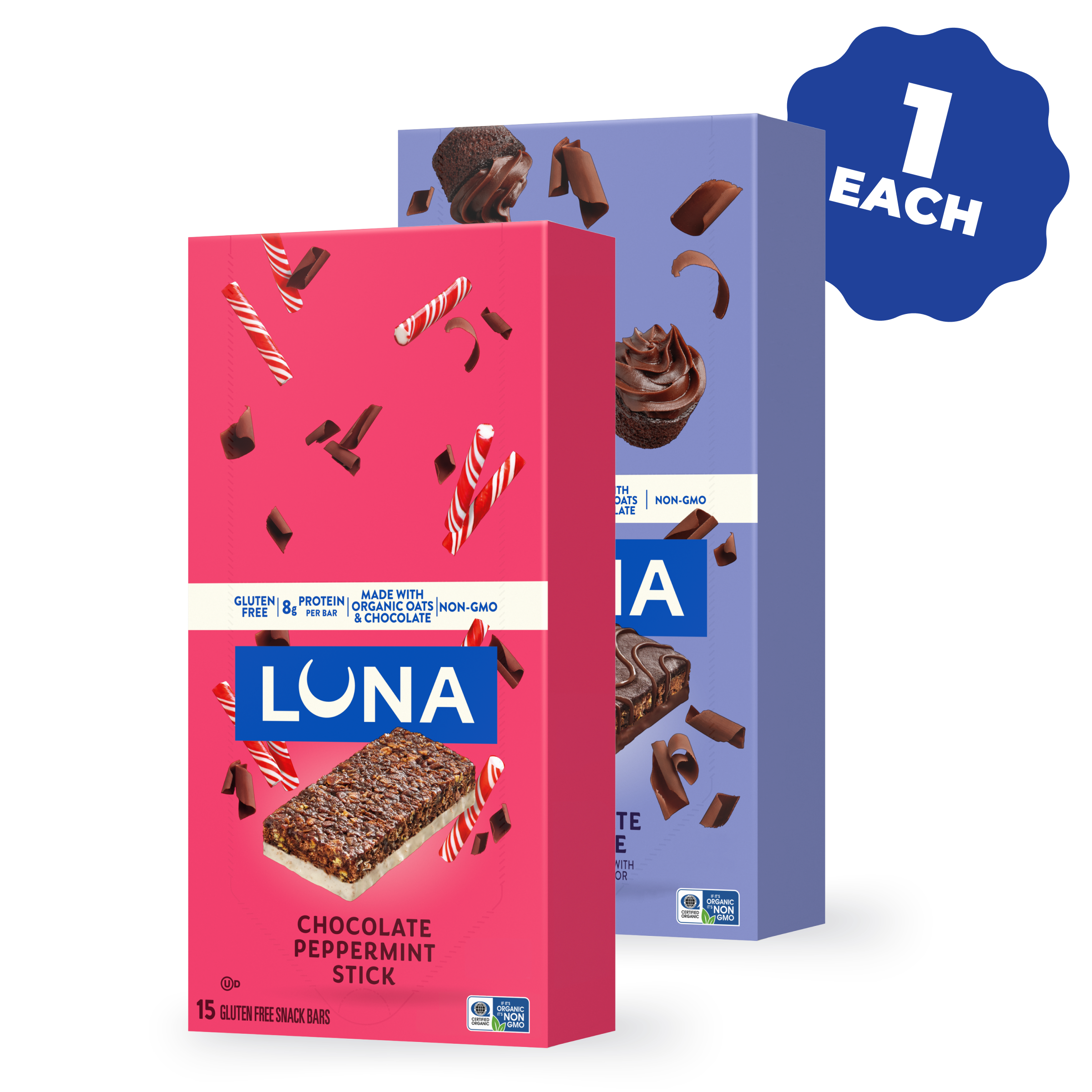 LUNA Bar Chocolate Cupcake Flavor & Chocolate Peppermint Stick Flavor Variety Pack, 30 Bars