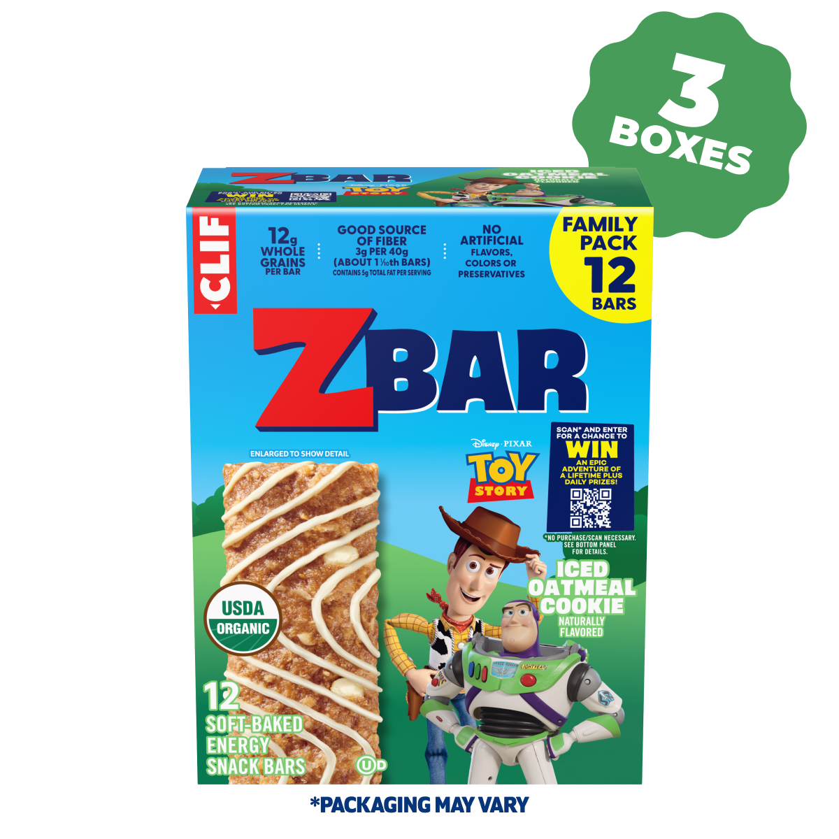 Zbar Iced Oatmeal Cookie Soft-Baked Energy Snack Bars, Organic Granola Bars Multi-Pack, 36 Bars